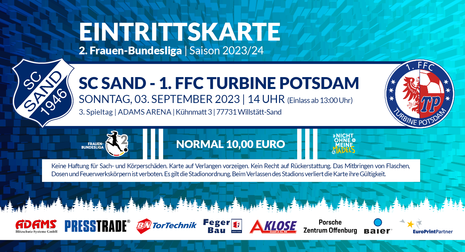SC Sand - 1. FFC Turbine Potsdam | Sonntag, 03.09.2023 | 14 Uhr